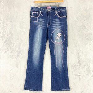Vintage Paco Jeans Bootcut Womens Size 17 Embroidered Sequin Stretch Pink Stitch